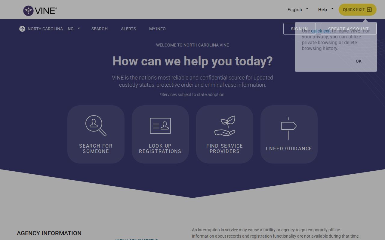 North Carolina VINELink released result for a Watauga County inmate search workflow