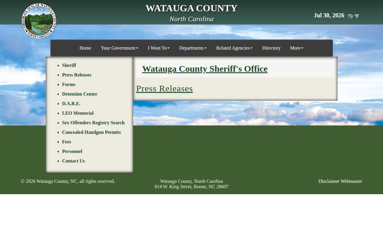 Watauga County Sheriff press archive for selected release photo context